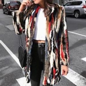 Zara Multi Color Fur Coat New